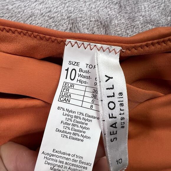 SeaFolly Australia Bikini Swimsuit Size 10 Orange/Rust Wrap Top Strappy Bottoms - Picture 5 of 12